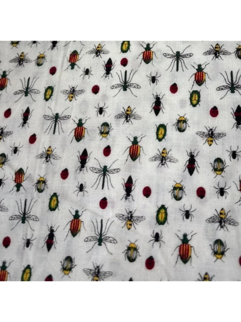 Bug Print White Cotton Fabric 16
